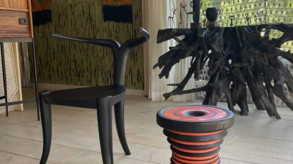 A chair and a stool on set of Black Panther