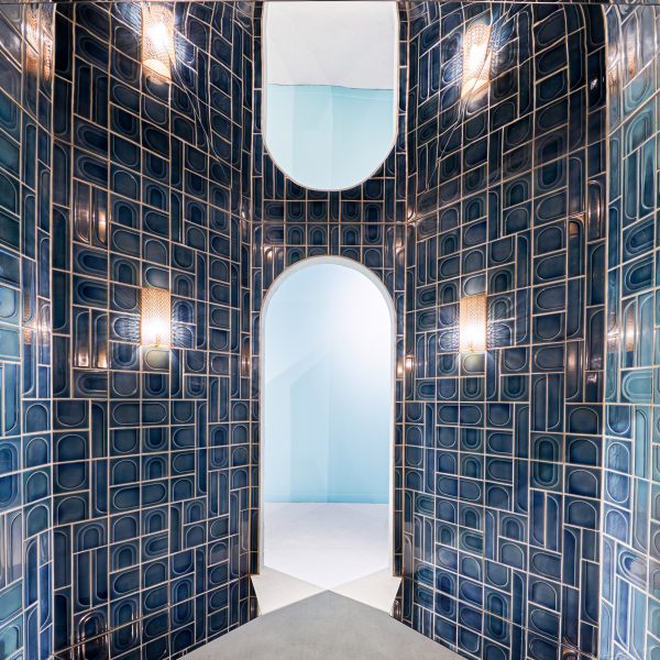 Kohler installation featuring blue ceramic files