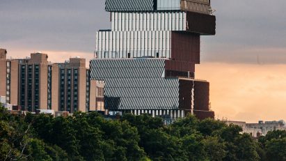 KPMB stacked Boston structure view over the Charles River
