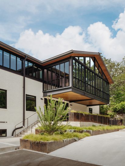 Covered entryway of argodesign office in Texas