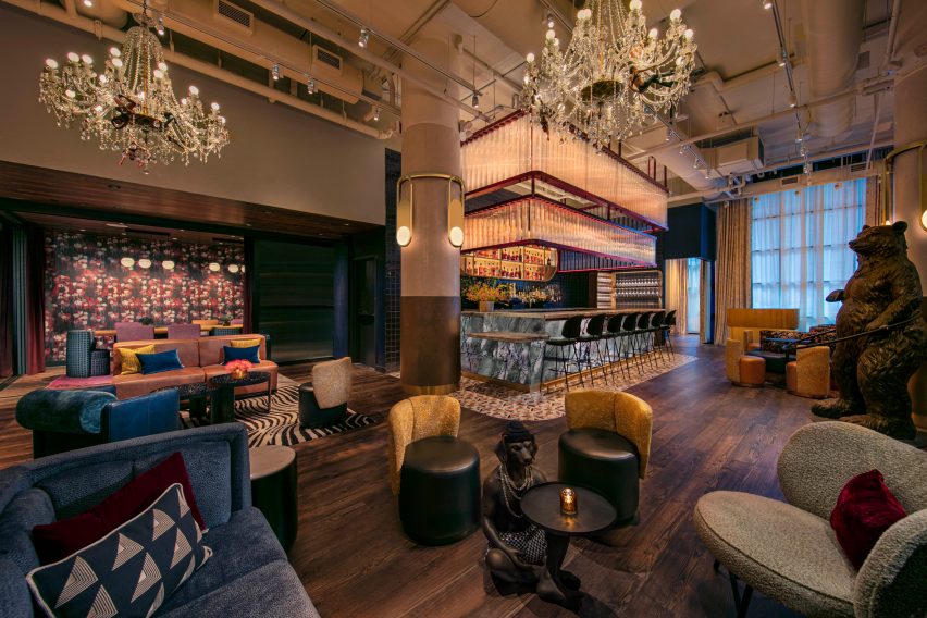 The lobby in Moxy Lower East Side