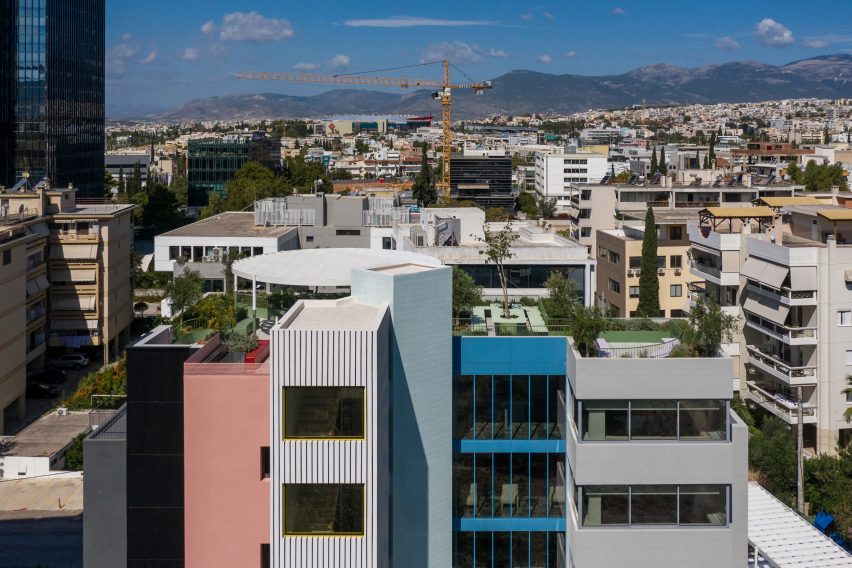 Neiheiser Argyros transforms Athens office block with colourful accents and varied textures