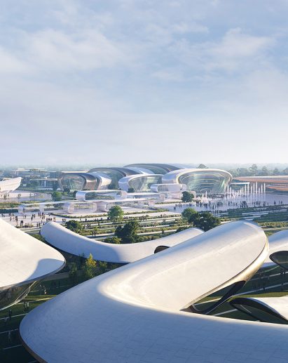 Desigm for white modular pavilions by Zaha Hadid Architects