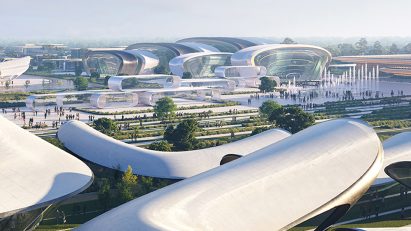 White modular pavilions designed by Zaha Hadid Architects