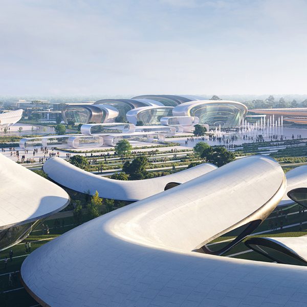 White modular pavilions designed by Zaha Hadid Architects