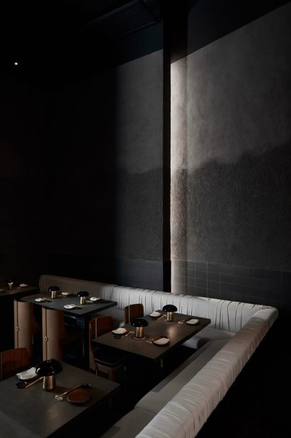 Main dining room of sushi restaurant in The Dubai Mall by VSHD Design
