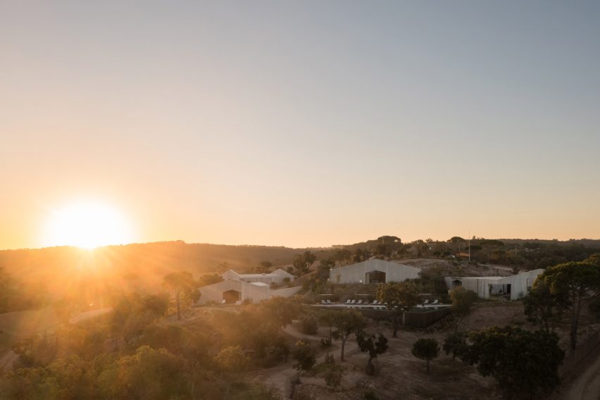 Sunset view of Pateos houses by Manuel Aires Mateus