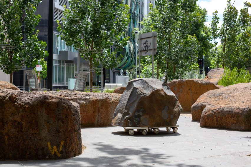 Mike Hewson's Rocks on Wheels playground sculpture in Melbourne