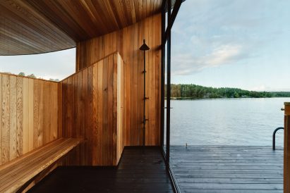 Interior of the wooden Big Branzino in Stockholm