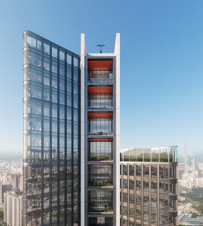 Render of the top of a Shenzhen skyscraper