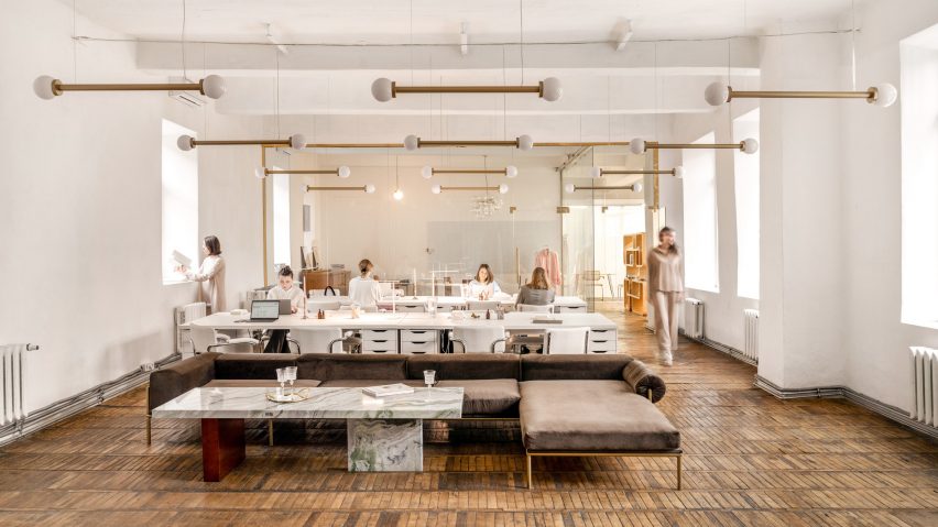 Photograph showing garment manufacturing room