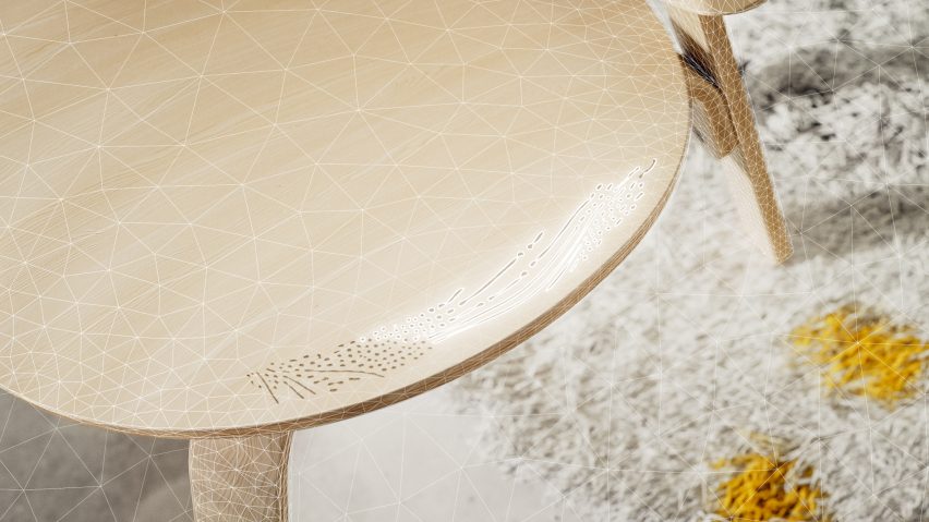 Visualisation of patterning on the side of a chair seat lighting up