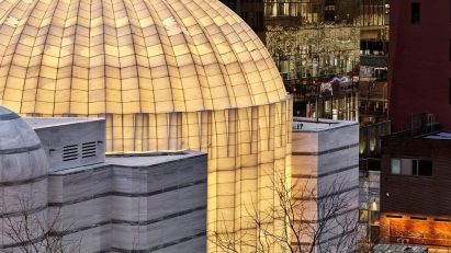 Illuminated church by Santiago Calatrava New York World Trade Center site