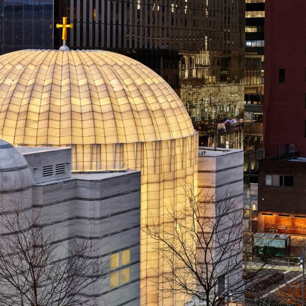 Illuminated church by Santiago Calatrava New York World Trade Center site