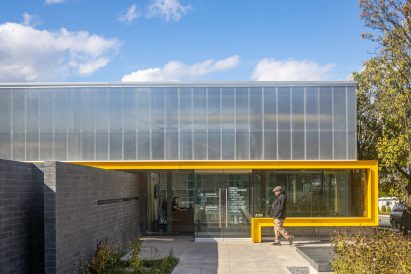 Full-height glass facade on building