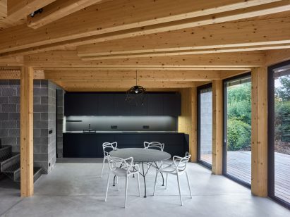 Interior image of the kitchen and dining area at the Czech home