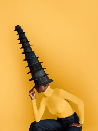 Image of a Stephen Jones denim hat