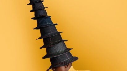 Stephen Jones and G-Star Raw collaborate to create couture denim hats