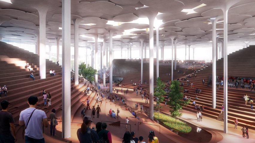 Interior of the Sub-Center Library, China, by Snøhetta