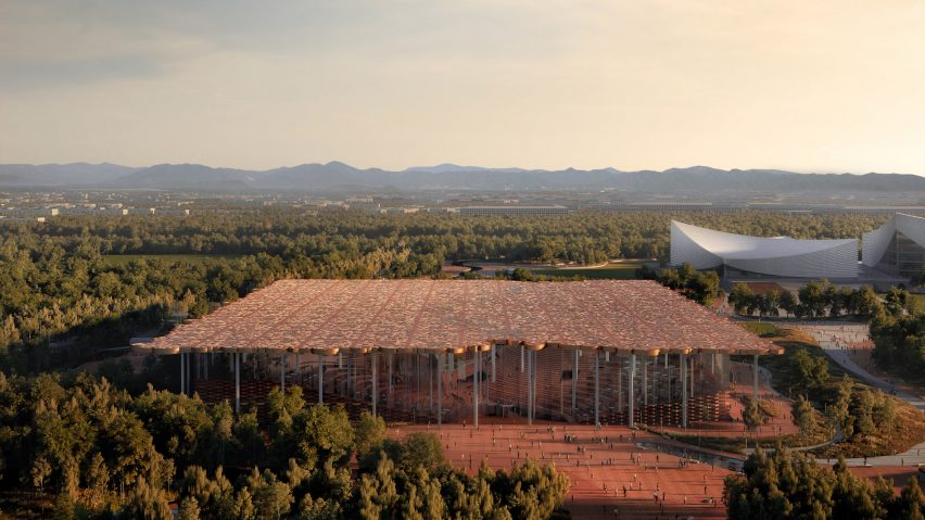 Aerial visual of Sub Center Library by Snøhetta