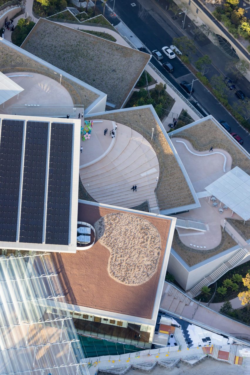Overlapping buildings of Sydney Modern art museum viewed from above