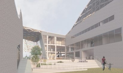 Visualisation showing courtyard space of mixed-use building