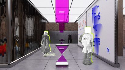 Visualisation showing interior of space with figures