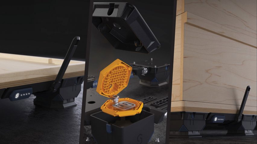 Collage of three images showing bee device