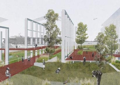 Visualisation showing structure on lawn