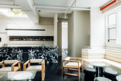 Dark marble bar and seating