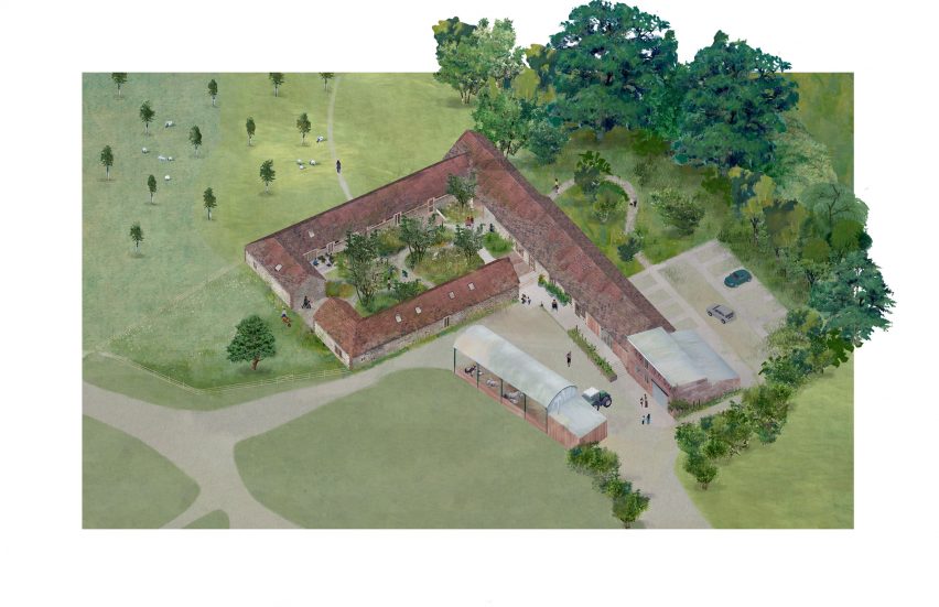 Axonometric drawing of Wraxall Yard homes by Clementine Blakemore Architects