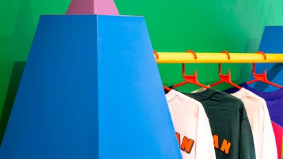 Colourful clothes rail in Yinka Ilori's London pop-up shop