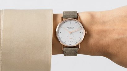 Nomos watch with gold dial