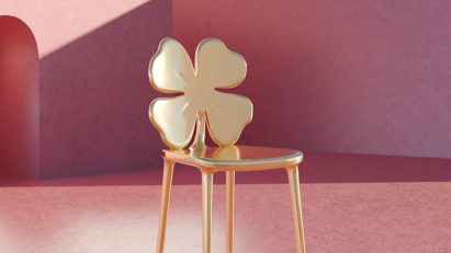 Photo of a gold clover-shaped chair