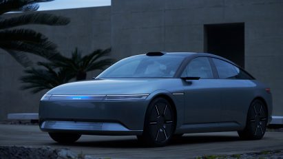 Frontal view of of prototype Afeela EV by Honda and Sony as launched at CES