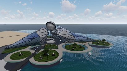 Rendering of a large building by the sea