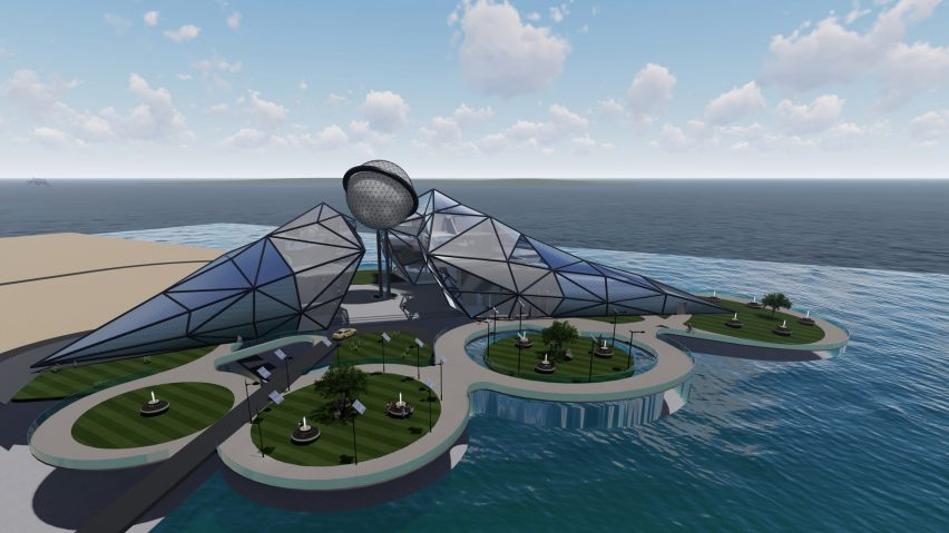 Rendering of a large building by the sea