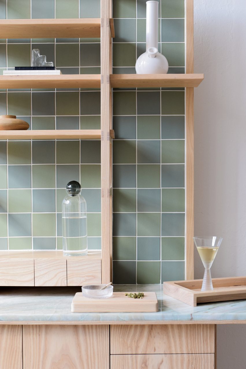 Photograph of cabinet top with drinks being made on top