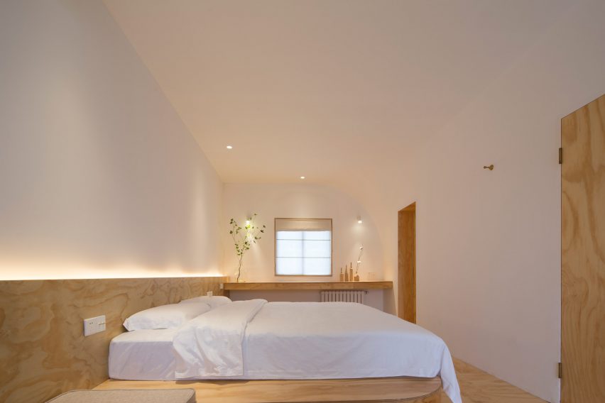 Bedroom at the Sleeping Lab hotel designed by Atelier d’More