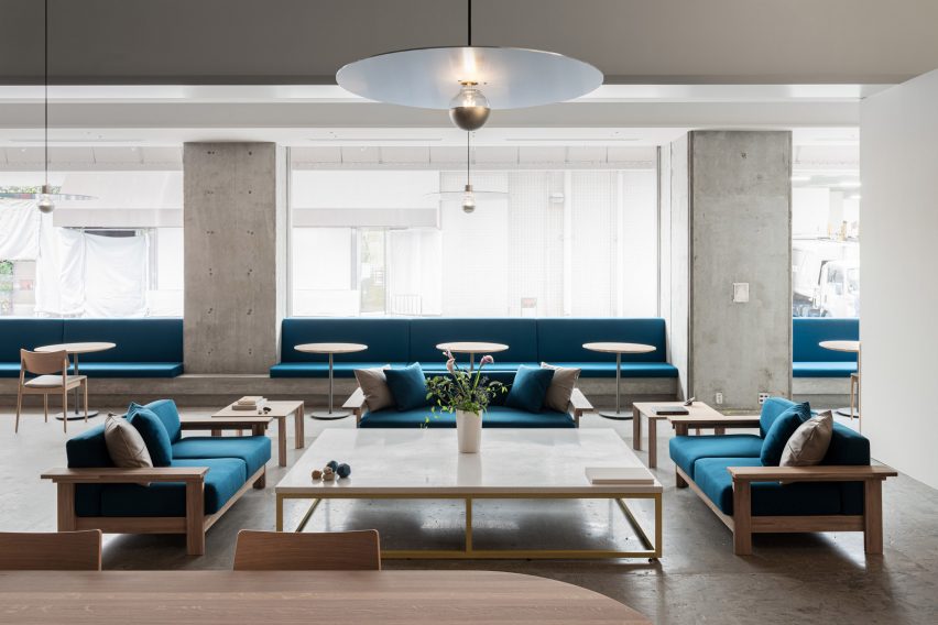 Terrazzo table inside Blue Bottle Coffee shop