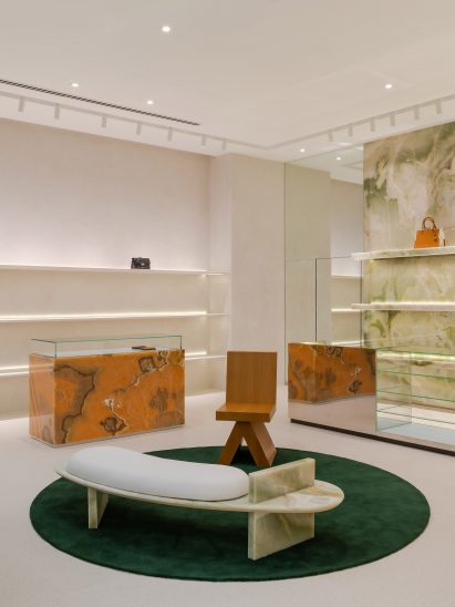 Waiting area in store by Spacemen with bespoke furniture