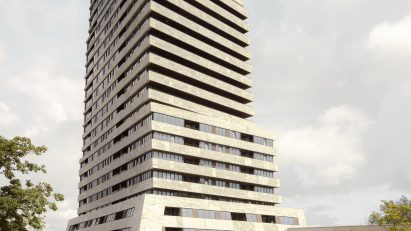 The Bunker Tower in Eindhoven has a glass and stone facade