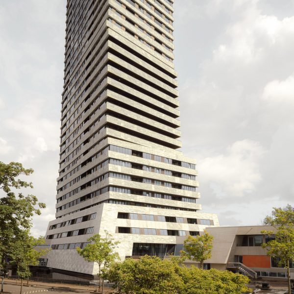 The Bunker Tower in Eindhoven has a glass and stone facade