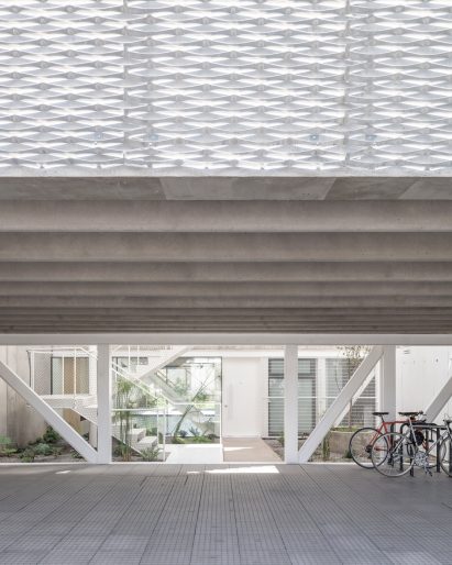 Garage storage under concrete apartment building