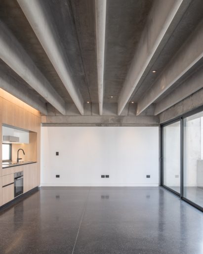 Exposed concrete rafters
