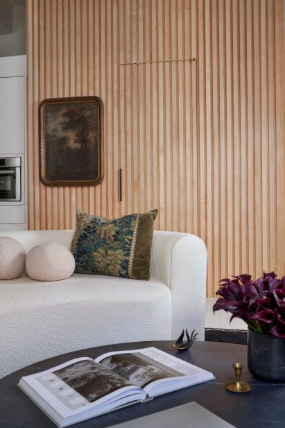 Wall covered in wooden battens