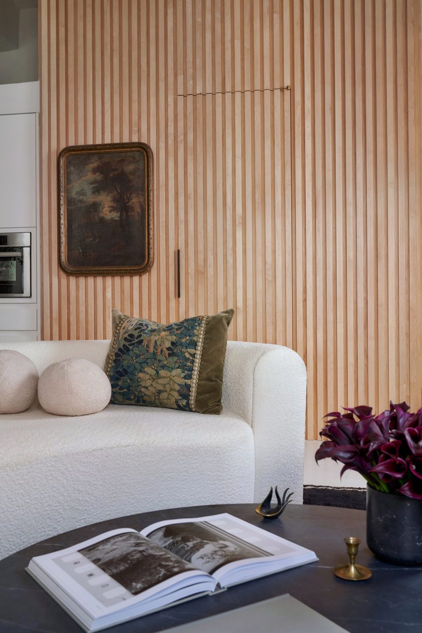 Wall covered in wooden battens