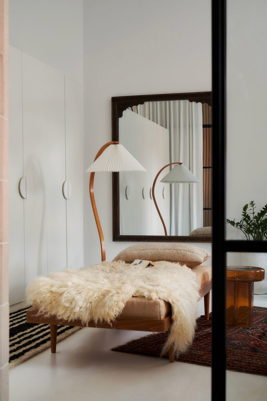 Chaise lounge covered with a textured throw