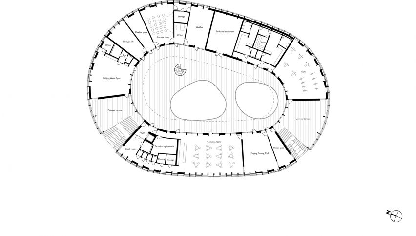 First floor plan of Esbjerg Maritime Center by Snøhetta and WERK Arkitekter