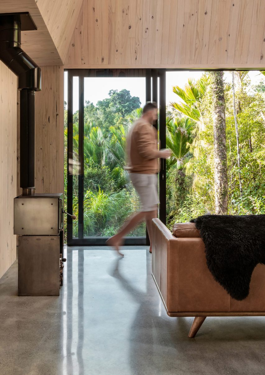 Interior of the Biv Punakaiki cabin by Fabric Architecture